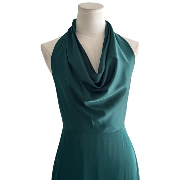 LIV FOSTER Green Cowl Neck Maxi Dress Satin Gown Wedding Formal Party Size 2 - Picture 12 of 14